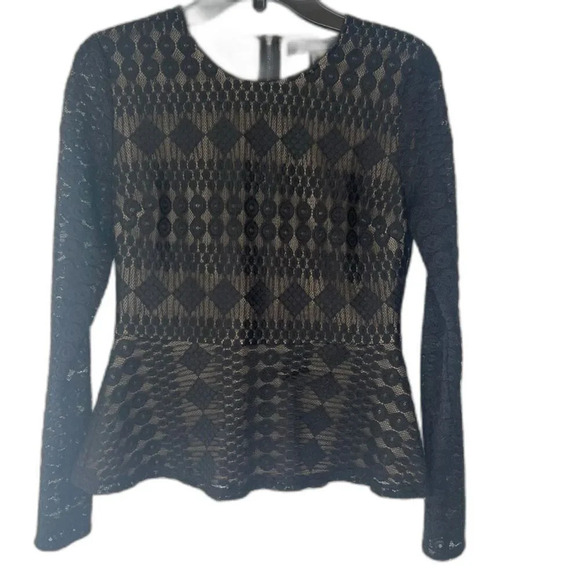BCBGMaxazria Michelle Black Lace Peplum Full Back Zip Top Size Small - Picture 1 of 9